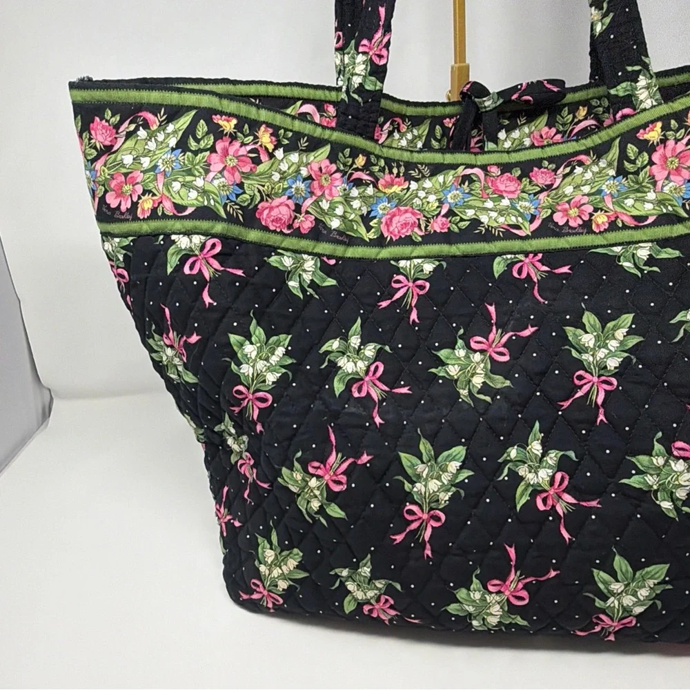 Vera Bradley New Hope Breast Cancer Vintage Tote Black Pink Green READ - Picture 8 of 15